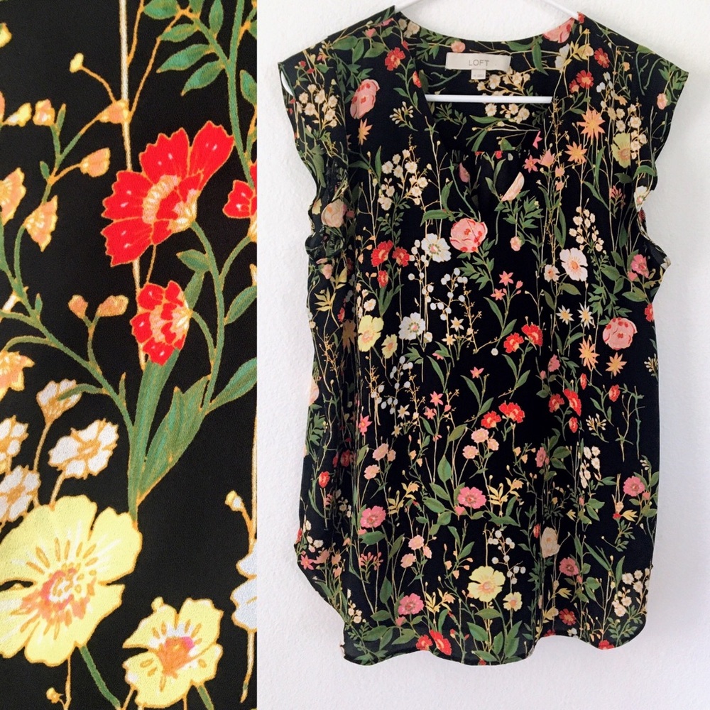 LOFT Floral Flutter V-neck Shell